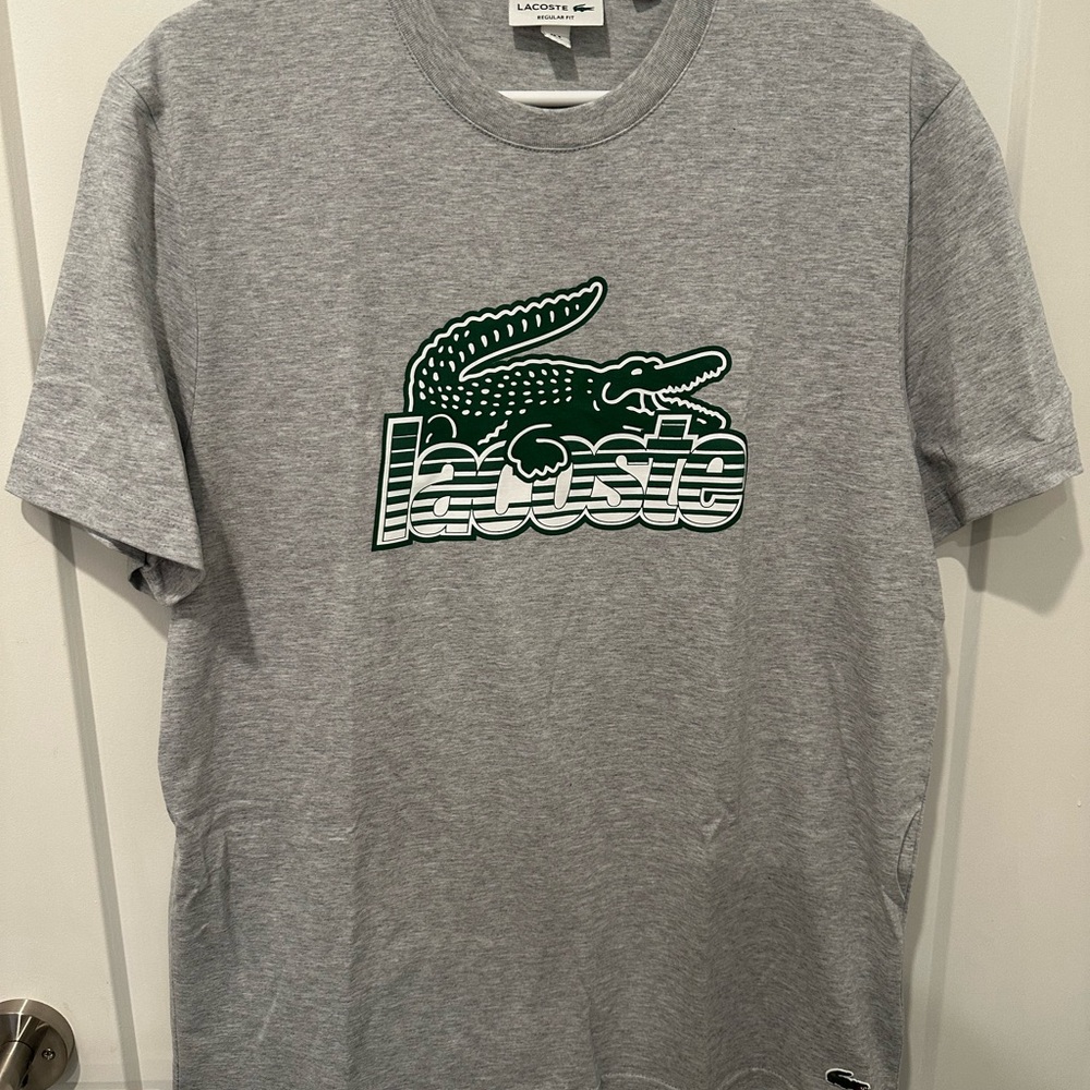 Lacoste Grey Tee with Green Crocodile Logo